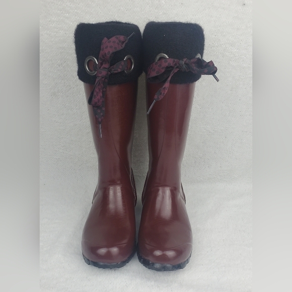 BOGS Alex Solids Lined Rain Boot Women's 6 Ribbon Black Brown Port Red - Picture 1 of 11